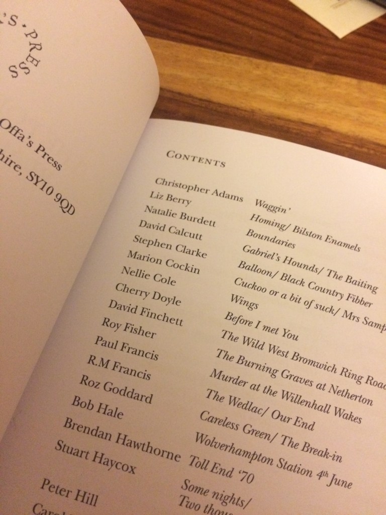 The contents page of 'The Poetry of the Black Country', where 'Nellie Cole - Wings' is listed about half-way down.