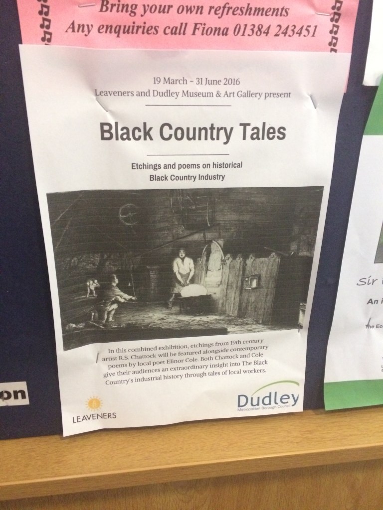 An advertising poster for 'Black Country Tales' stapled to a notice board.